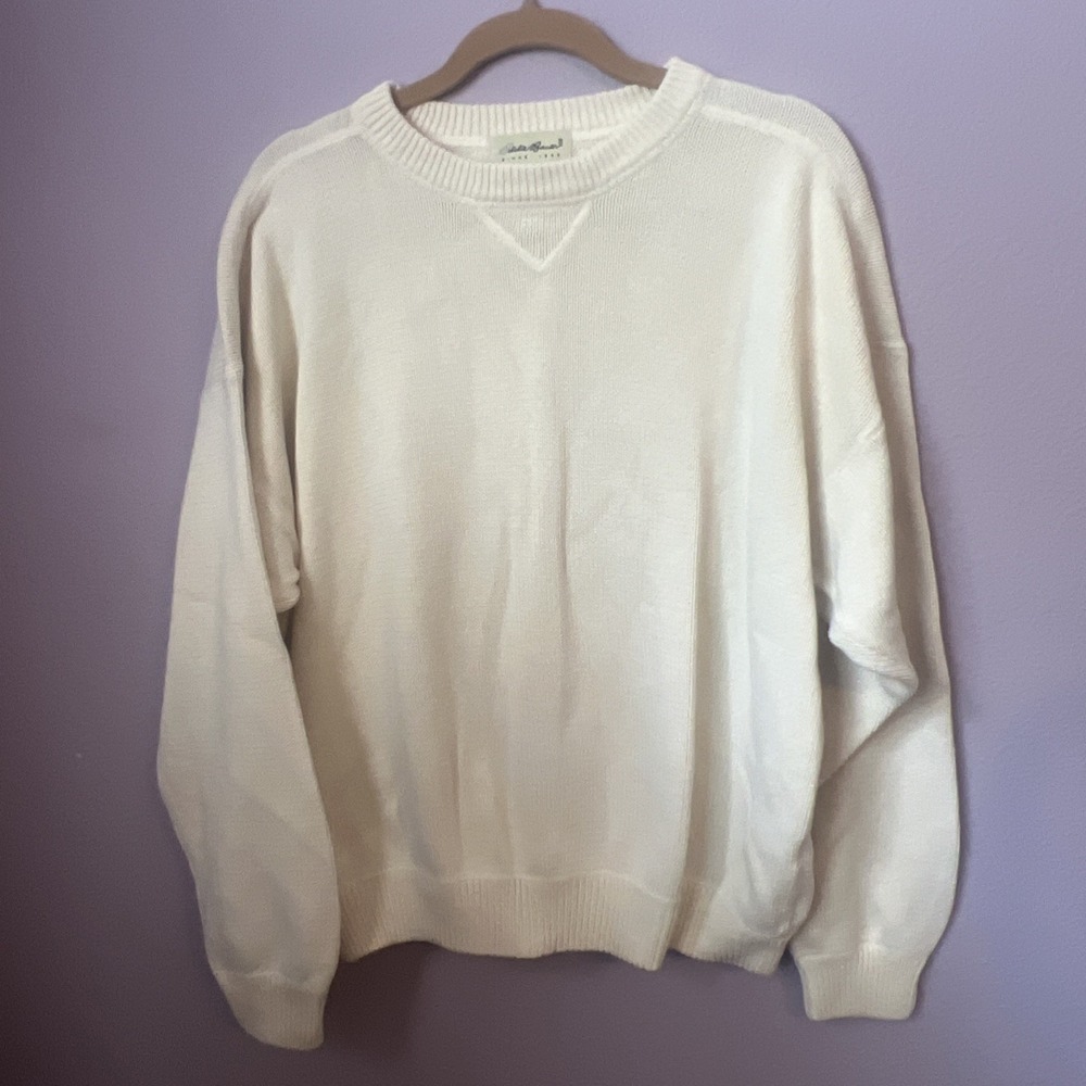 Vintage Men's Eddie Bauer White Thick Cotton Sweater Size Large